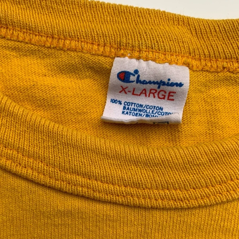Vintage Champion Soccer Spell Out Yellow And Black Crop Top T-shirt Women’s L/XL - Picture 5 of 10